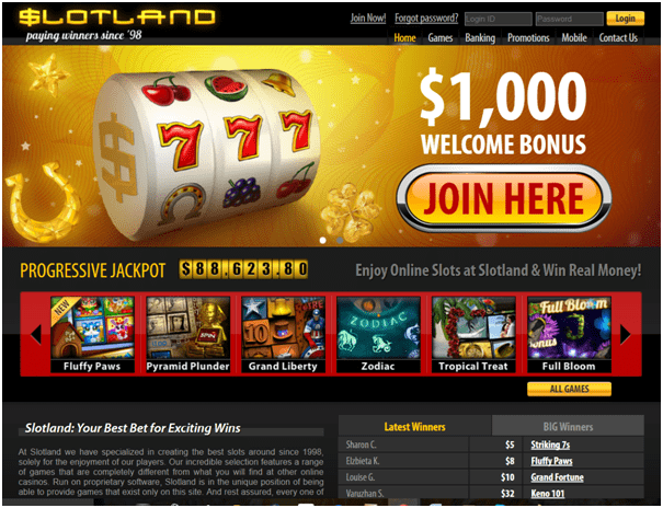 Slotland casino Bonuses
