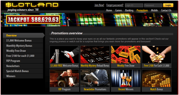 Slotland casino- Bonuses and promotions